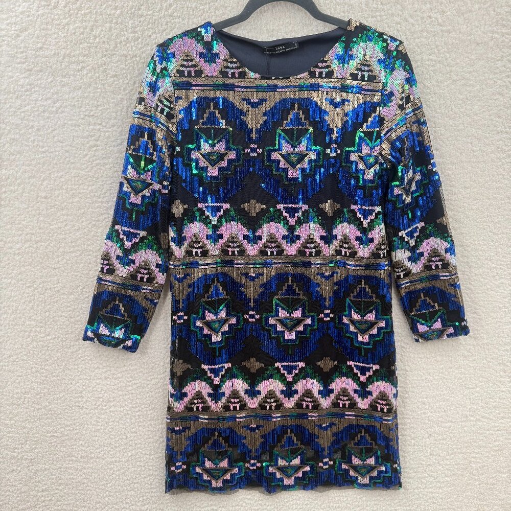 Zara Blue Multi-Color Patterned Mini Dress - Picture 3 of 14